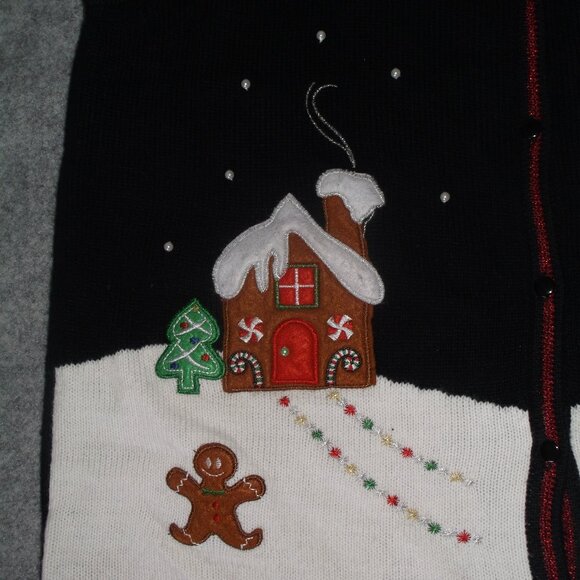Gingerbread House embroidered Christmas / Winter Sweater Vest - Women's Size XL - Picture 3 of 11